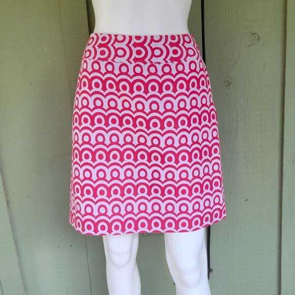 ANN TAYLOR Red White Circles Skirt 4 - Picture 1 of 3